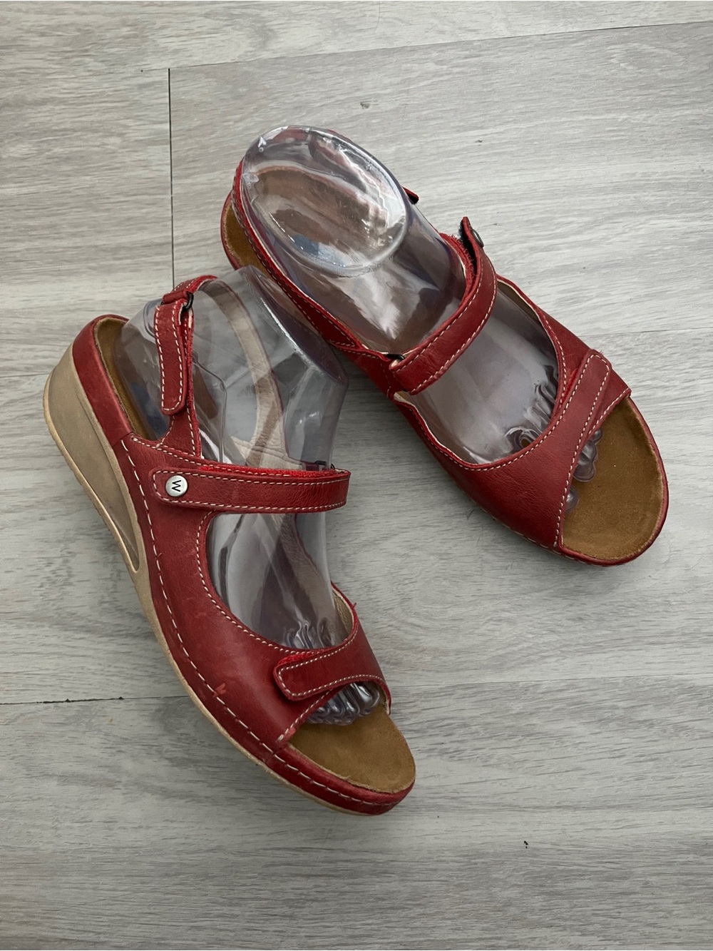 Wolky Red Leather Comfort Wedge Sandals Women’s EU 41